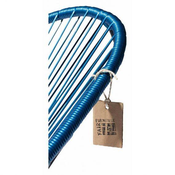 hand-woven in blue metallic pvc cords