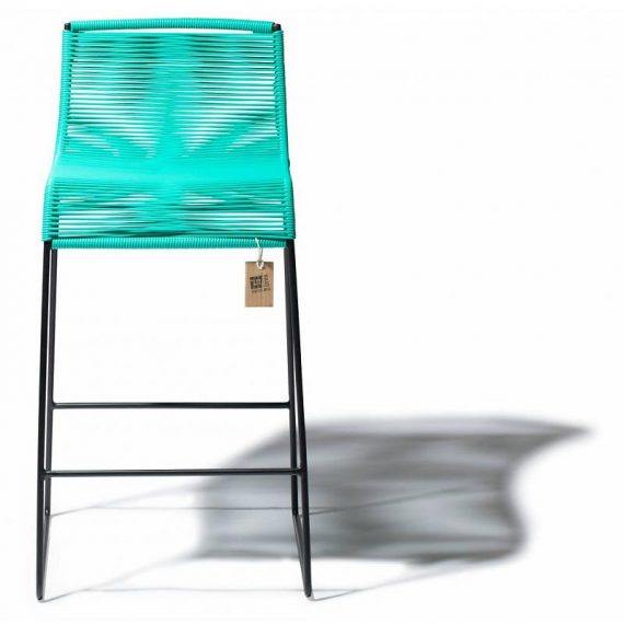 stylish bar stool with comfortable seat in flexible turquoise cords